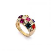 Anel Folheado, Ouro Rose 18k c/ Cristais Swarovski em Xadrez